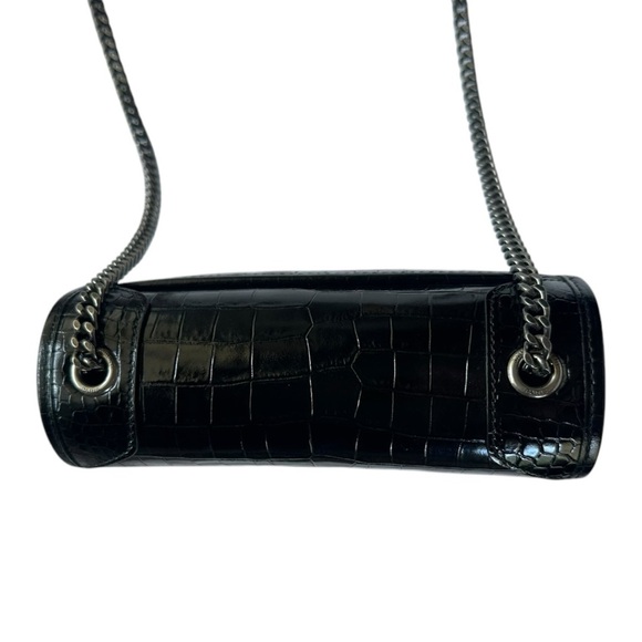 Saint Laurent Black Croc-Embossed Leather Crossbody Bag - Picture 9 of 15